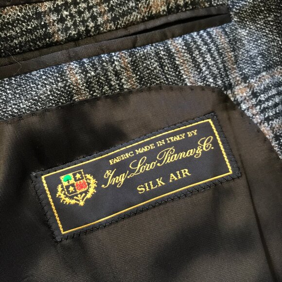 Sartoria Loro Piana Sport Coat Jacket Mens 54 R 44 Gray Plaid Wool Silk Lined - Picture 11 of 14